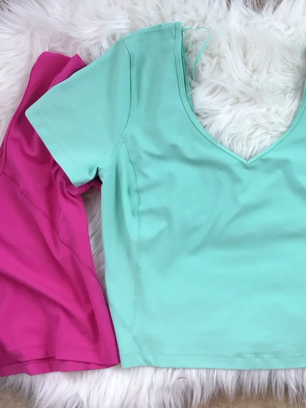 lululemon athletica V-Neck Short Sleeve Crop Top bundle in Fuchsia and Mint
